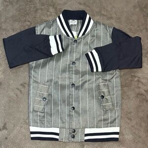 NWT - Boys (5-6) Blue, Gray & White Striped Varsity Baseball Jacket, Sz - S